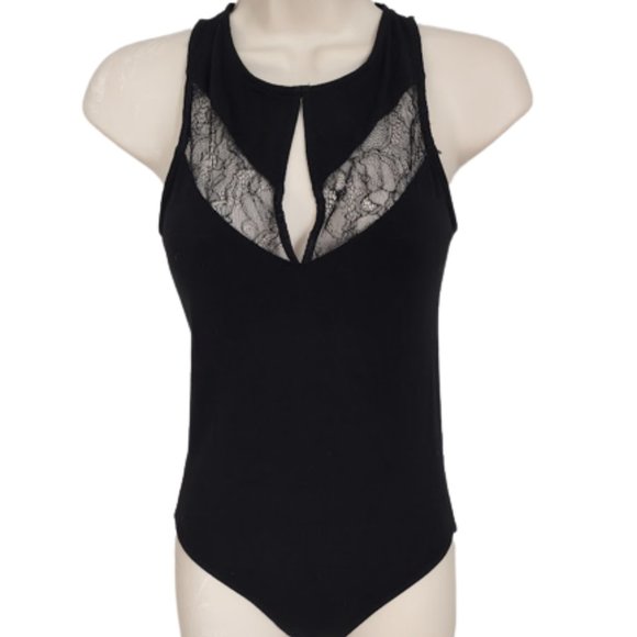 Express Tops - Express Bodysuit XS Black Sleeveless Lace Cutout